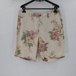 Tori Richard Shorts Mens 34 9" Floral Linen Hawaiian Bermuda Flat Front casual